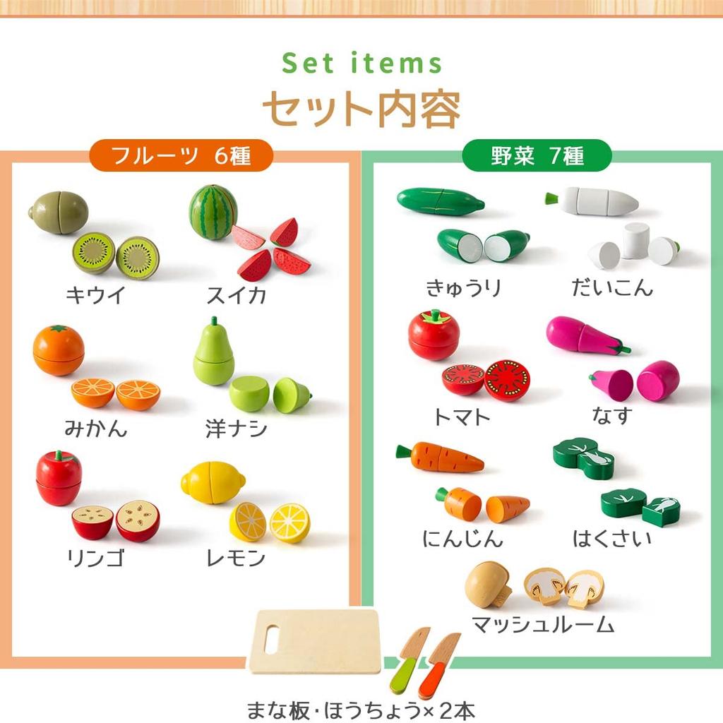 RiZKiZ Magnetic Embedded Wooden Assorted Fruit and Vegetable Play House Play House Magnet Total 16 Cutting Wooden Box Cutting Educational Toy Set,