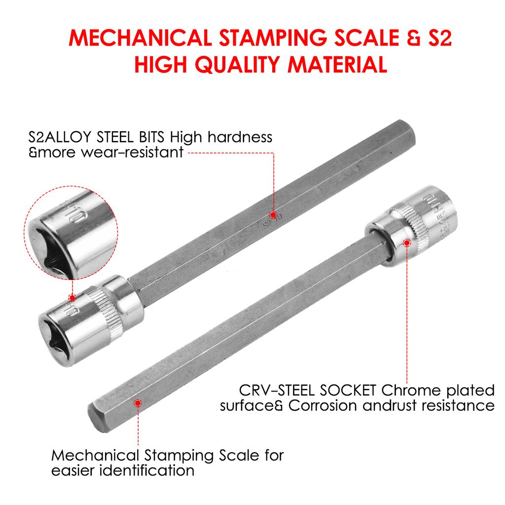 Zestaw 15 szt. 3/8” metrycznych, bardzo długich gniazd sześciokątnych imbusowych