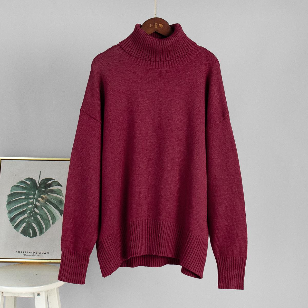 

Oversized Green High Neck Knit Sweater with Ribbed Hem and Cuffs L бордовий