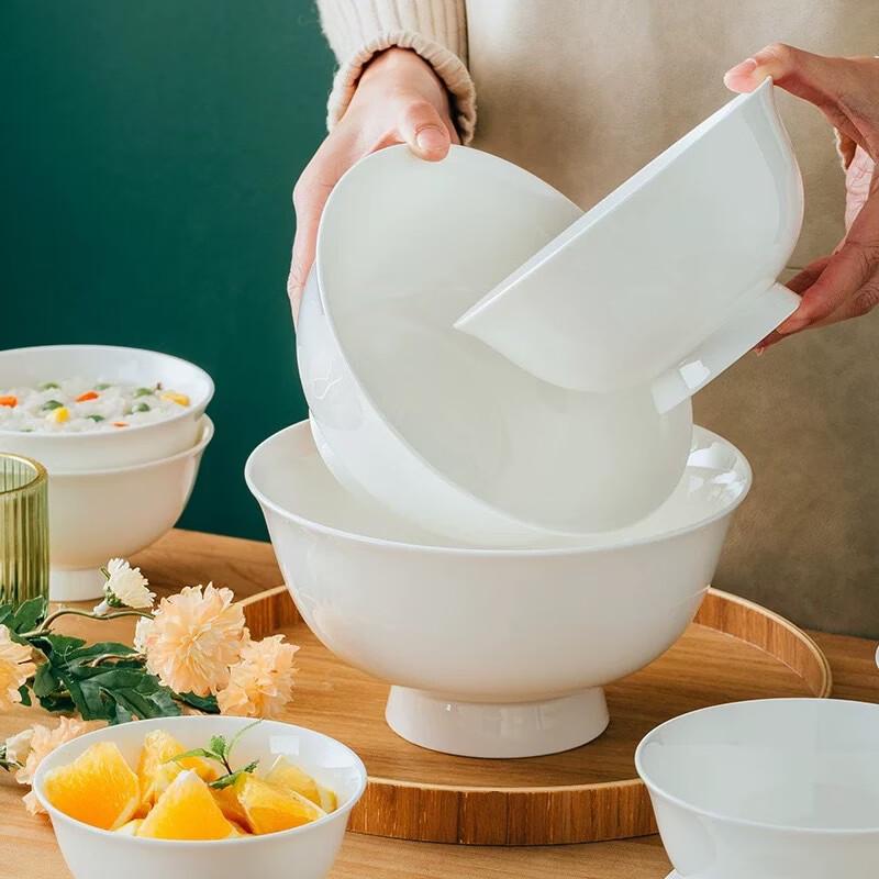 Kangfutao Pure White Ceramic High-Foot Rice Bowl