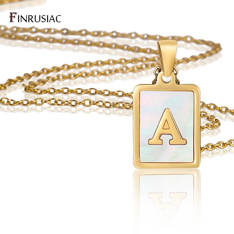 Stainless Steel Jewelry A-Z Letter Necklaces For Women's Jewelry Shell Necklace Square Pendants For Men