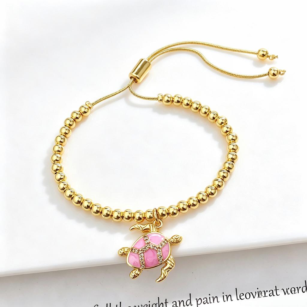 High-Quality Zircon Sea Turtle Enamel Copper Bead Chain Adjustable Bracelet Women Gift for Holiday Vacation Ocean Jewelry Gift