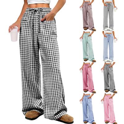 Calças Retas da Moda Coloridas para Senhoras com Cintura Alta Bolsos Calças Casuais