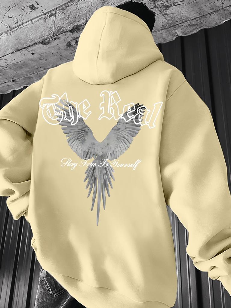 Printed Men's Drawstring Sweatshirt with Kangaroo Pocket Hooded Pullover Sweatshirt
