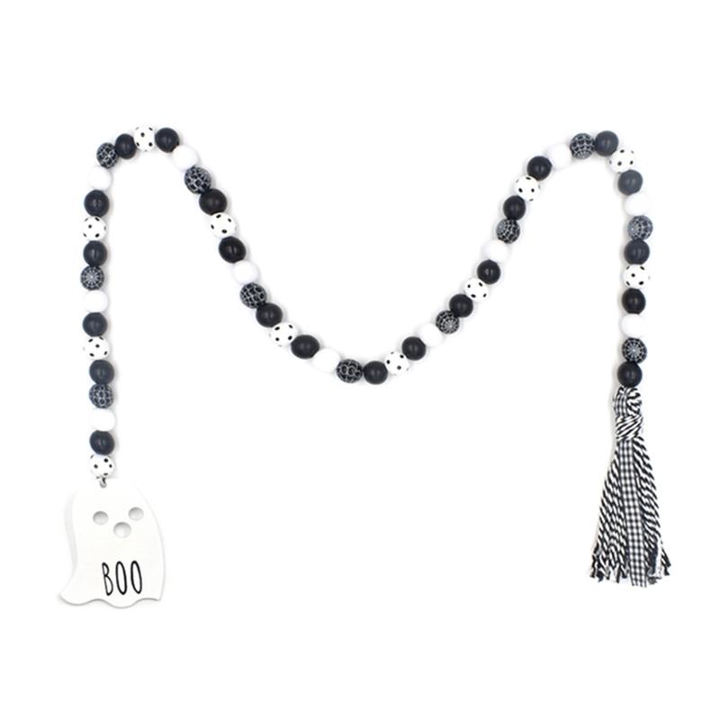 Halloween Cotton Rope Tassel Beaded Wall Hanging Door Hanger with Vibrant Wooden Beads and Fringe