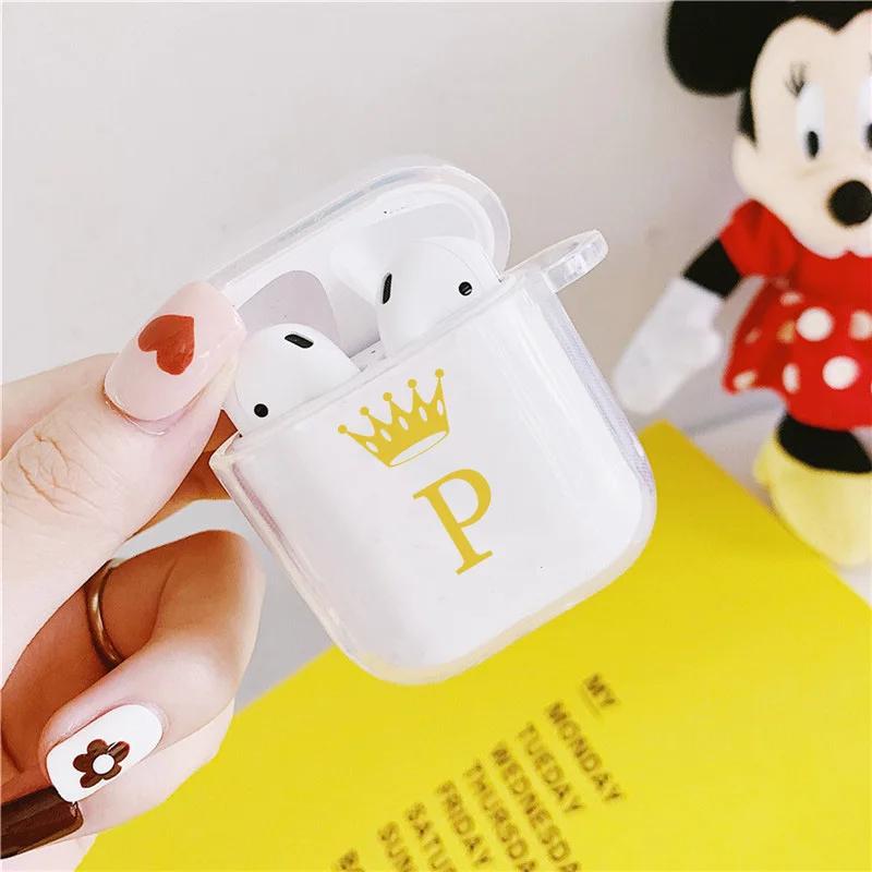 Gold Crown Alphabet Letter Earphone Case for Airpods 4th 3rd 2 Pro Shockproof Cover for Airpod 2 3 1 Protective Accessorie Shell