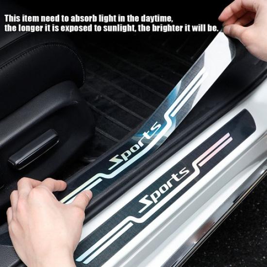 4pcs Laser Car Door Plate Sill Scuff Cover Anti Scratch Sticker Trim Accessories