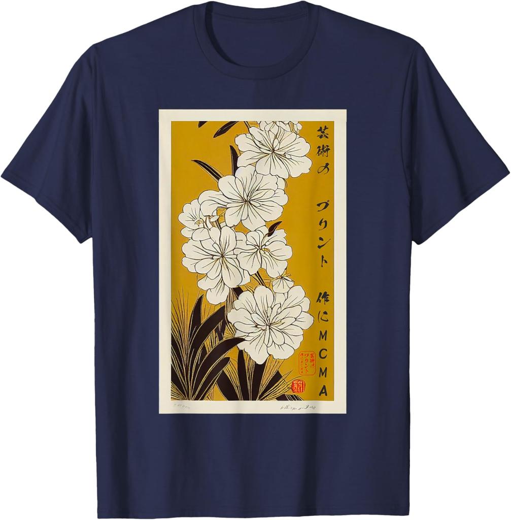 Japanese Floral Art Ukiyoe Print Mens Cotton Graphic Tee Casual Short Sleeve TShirt