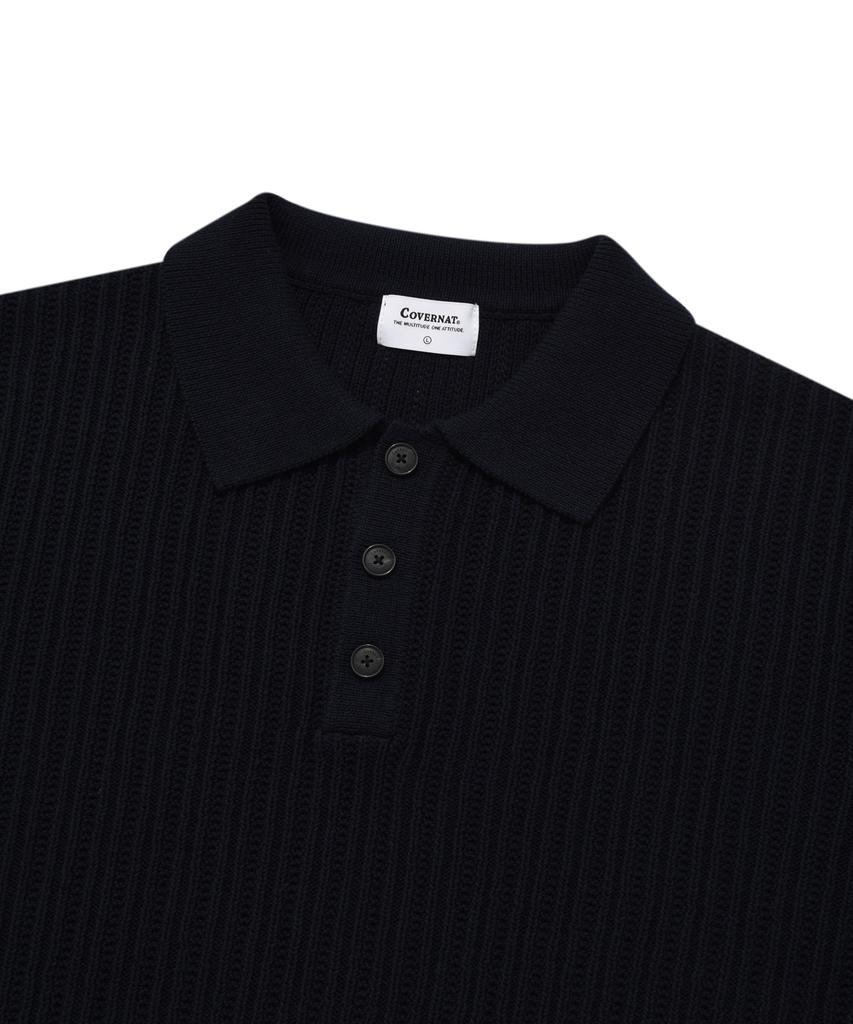 COVERNAT Crochet Polo Half Knit Navy