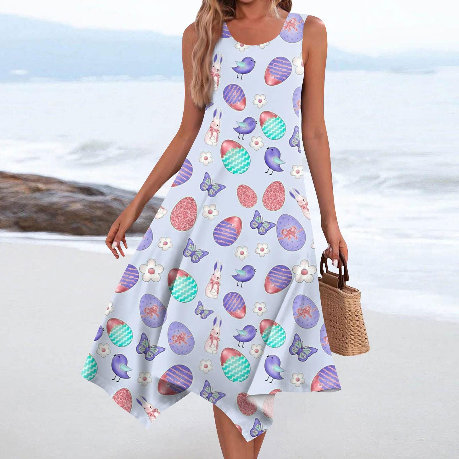 

Женское повседневное модное платье миди без рукавов с круглым вырезом и нерегулярным подолом M