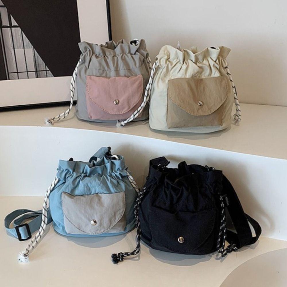 Oxford Shoulder Bag with Pocket Commute Drawstring Bag Simple Crossbody Bag  Girls
