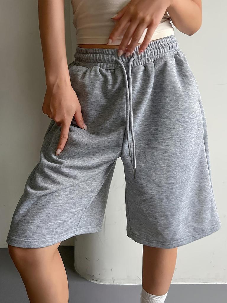 Pantaloncini da Corsa Larghi da Donna Grigi - Estivi Casual, Sottili, di Media Lunghezza, con Coulisse