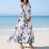 Abiti da Spiaggia da Donna alla Moda con Scollo a V e Maniche Sette Punti Stampati Floreali