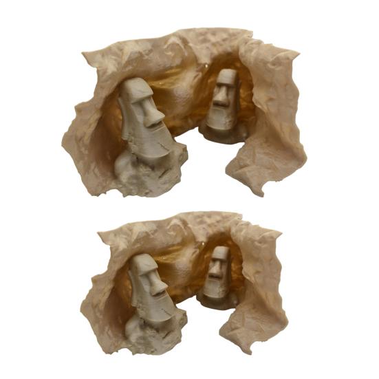 Aquariumhöhle Tunnel Osterinsel Moai Statuen unter Kieshöhle Kleinfisch- und Garnelenversteck mit Sichtfenstern für Betta Pleco Garnelen