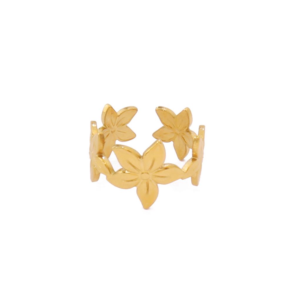 European & American Design Stainless Steel Flower Open Ring - Gold Flower Accessories for Women