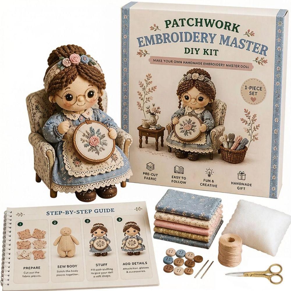Knitting Grandma Sewing Lady Patchwork DIY Collection Kit Fabric Sewing Kit  for Adults Beginners
