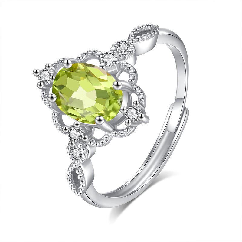 Egg-shaped inlaid natural colored spar ring s925 sterling silver simple and versatile new ring fashion retro jewelry gift