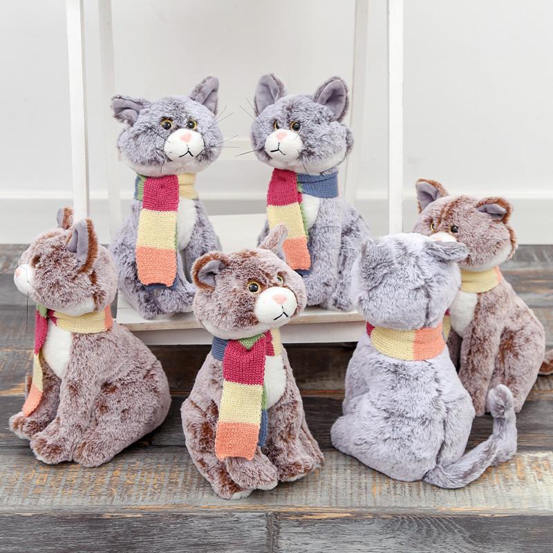 Cat Plush Toy With Scarf 28cm Soft Polyester Collectible Home Decor For Kids And Adults