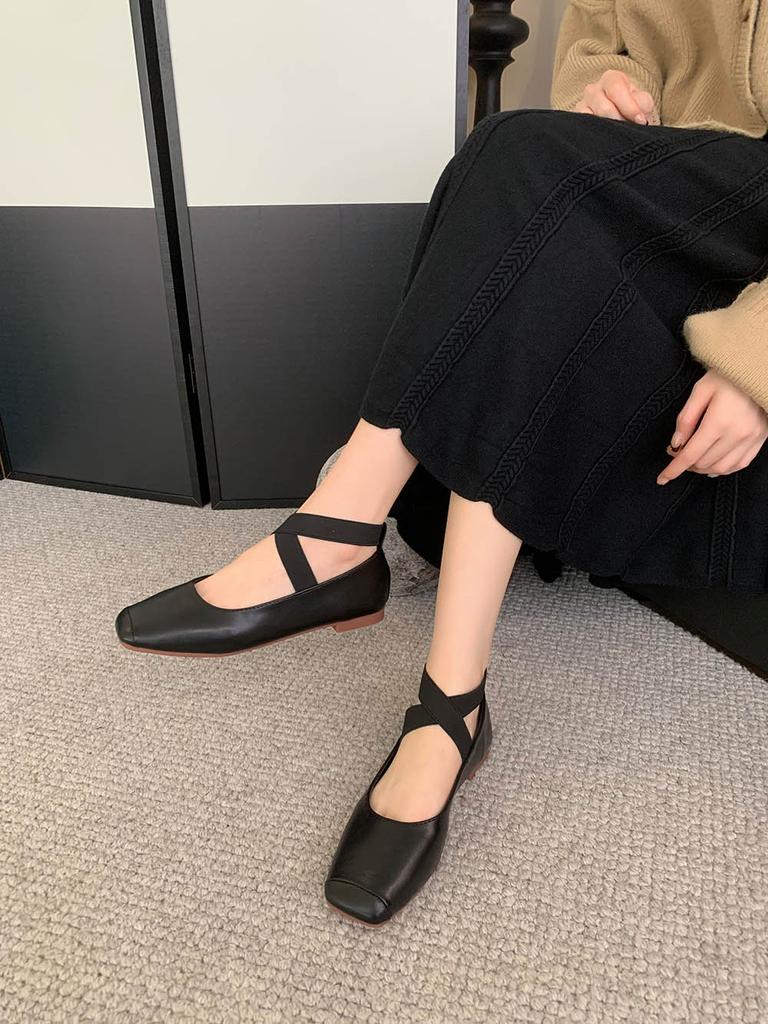 fashion Square Toe Women Loafers Ballet Dance Shoes Flat Low Heels 2024 New Arrivals Black Beige Khaki Brown Dress Sandals Pumps Size 39