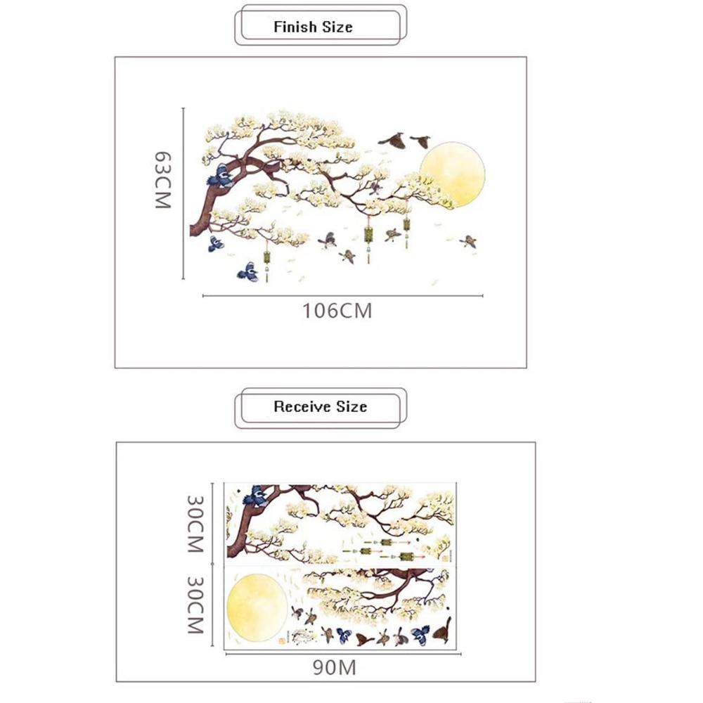 Background DIY Removable Self Adhesive Brown Tree Chinese Style Mural Wall Sticker Decals Wall Art