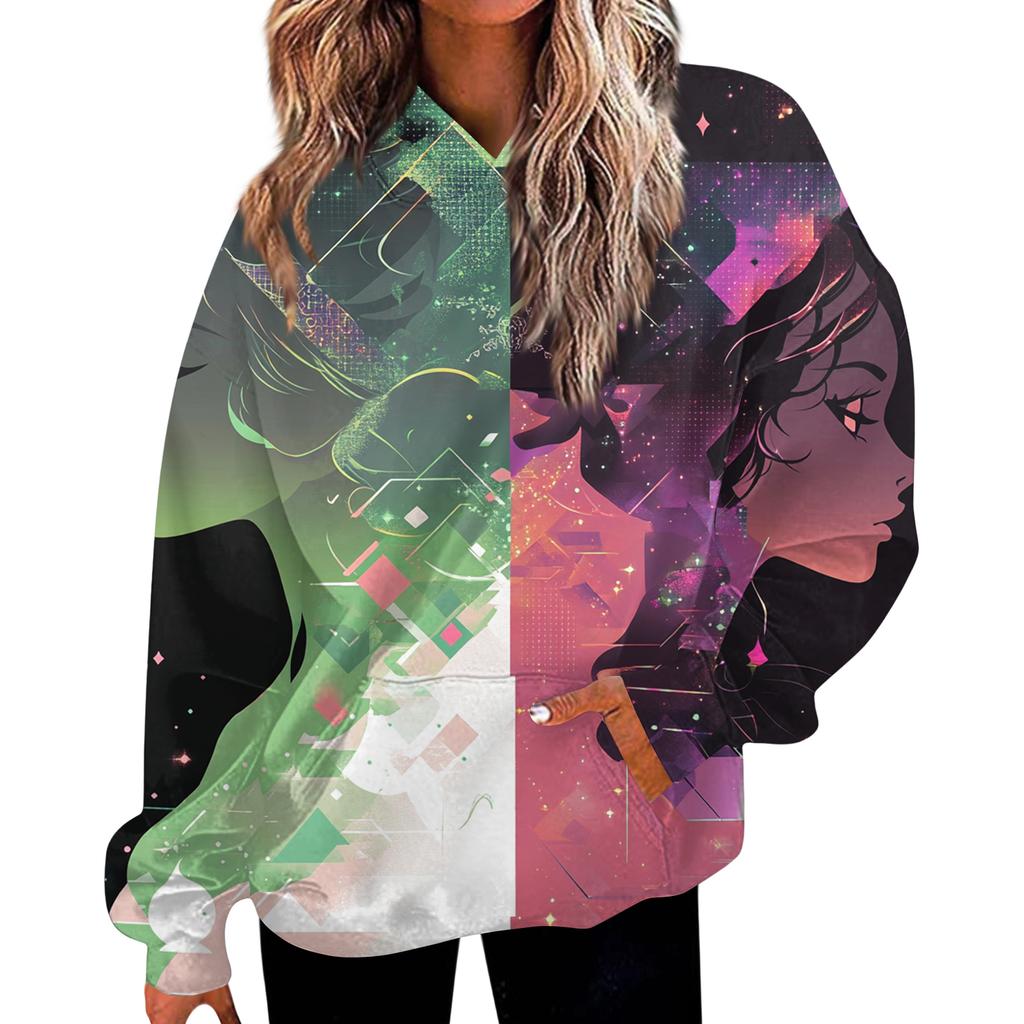 Women's Casual Fashion Witch Print Long-Sleeve Hooded Sweatshirt With Pockets