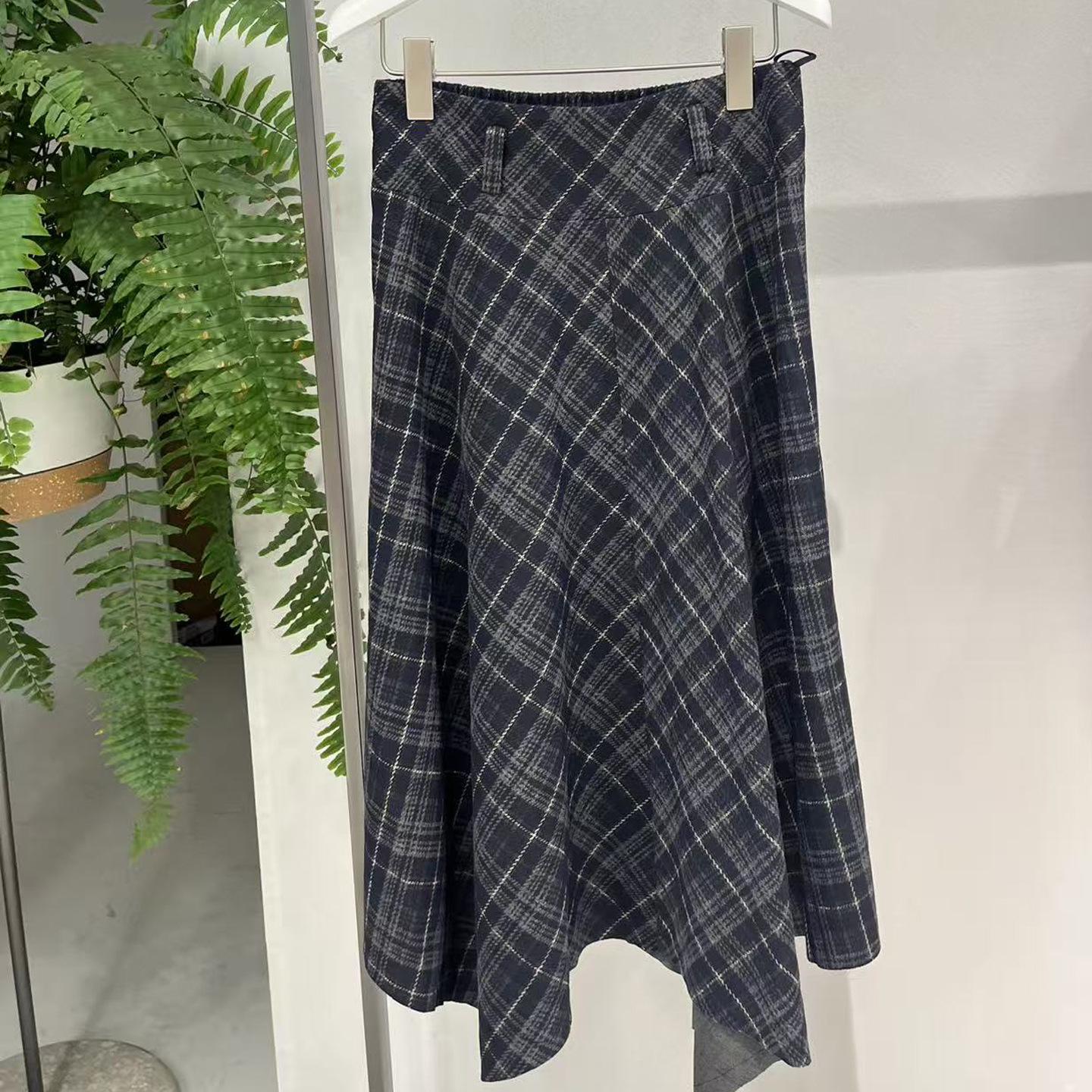 2025 Winter Women s Retro Plaid Irregular Skirt - Versatile & Stylish S - 160 (24.4-25.6 inches) темно-синий