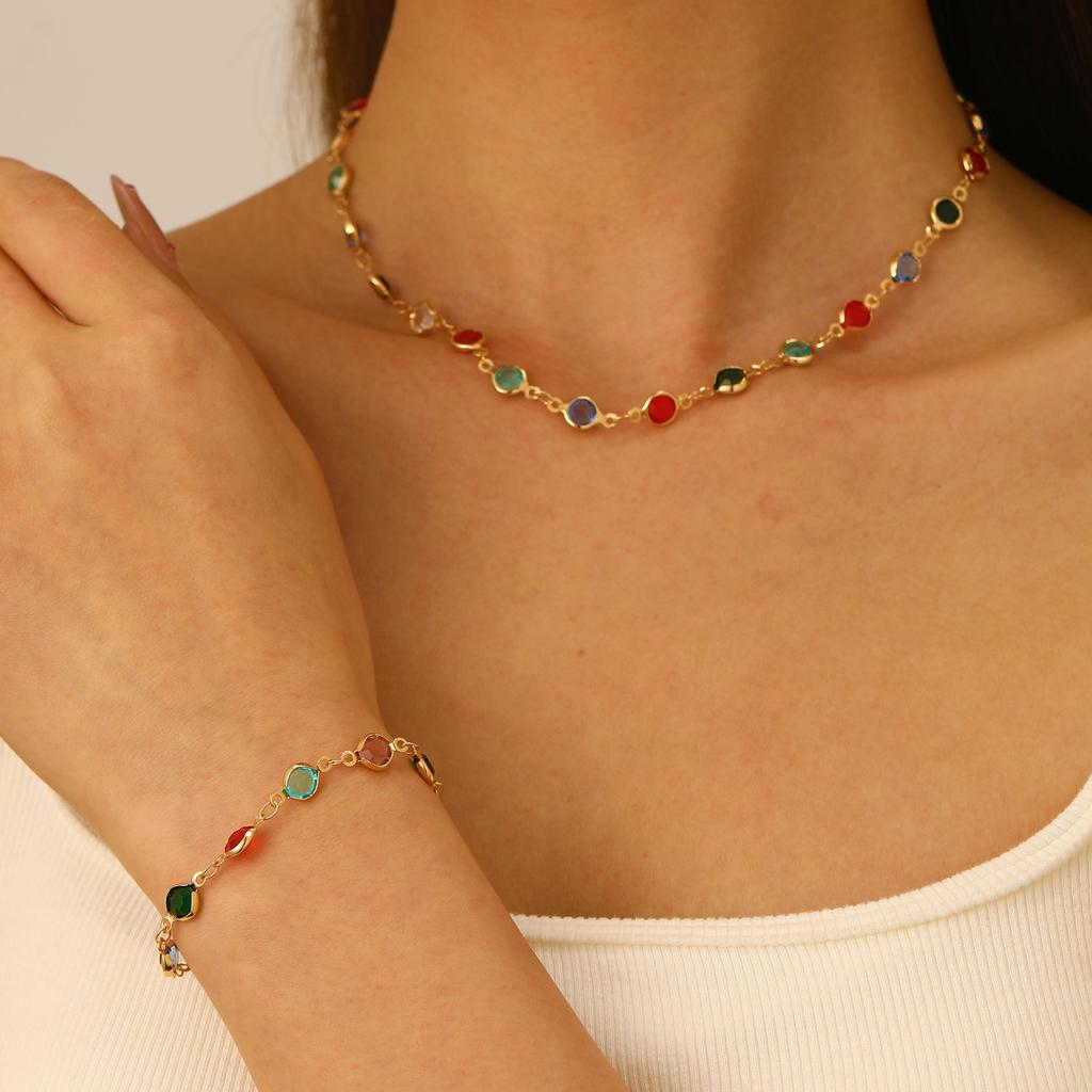 Niche Ethnic Style Necklace Small Fresh Love Glass Diamond Beaded Necklace Ins Holiday Style Summer Sweet Necklace