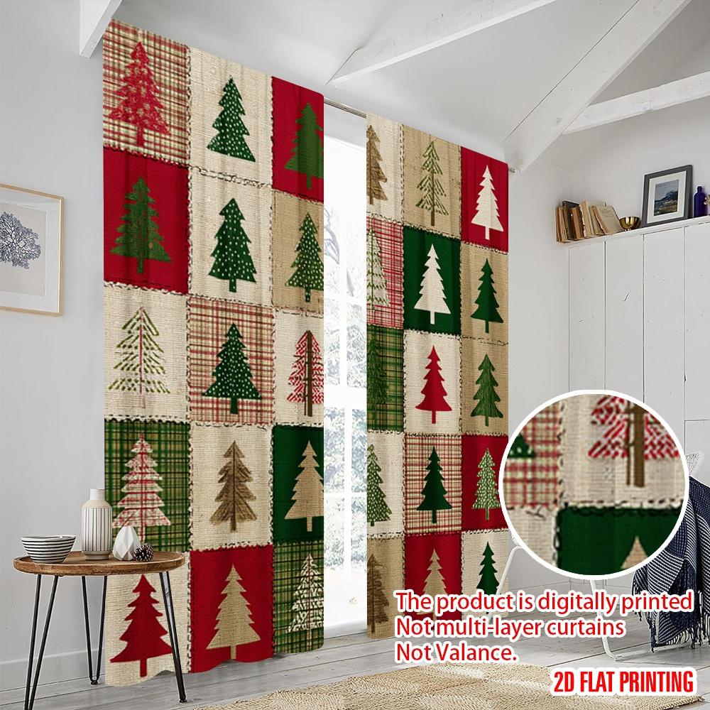 2pcs,2D plane printing Contemporary Curtains Christmas patchwork2 Polyester Easy Install (without rod) Decorations Outdoor for