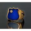 Vintage Shield-shaped Enamel Ring, Blue Center with Gold Details, Suitable for Collectors, Themed Events, Unique Gifts