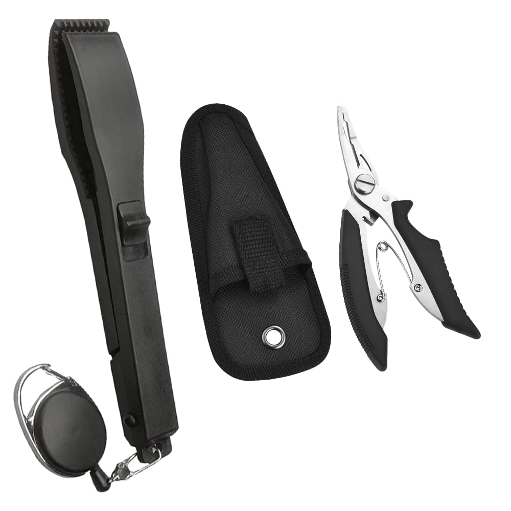 

lifactlab. Fishing Tongs, Fish Grabber, Crocodile Grip, Pliers with Wire Reel, and Holster, 4-Piece Set, Black