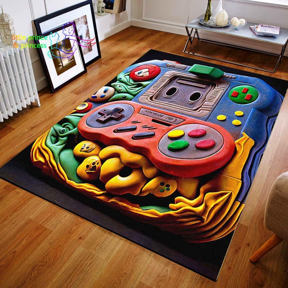 Tappeto Gioco Console Joystick 3D – 90x120 Cm – Morbido E Antiscivolo Per Cameretta Ragazzi – Blu Gamer