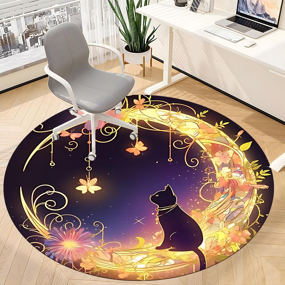 1pc Whimsical Moonlit Garden Office Round Area Rug, Mat Suitable ForOffice, Under Office Chairs Bedroom Living Room Home Decor, Room Deco