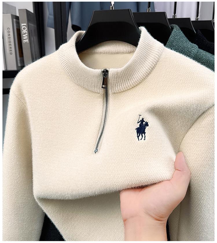 Men's Trendy Fleece Zipper Sweater - Loose, Warm, Plus Velvet, Half-High Collar Knitwear for Winter