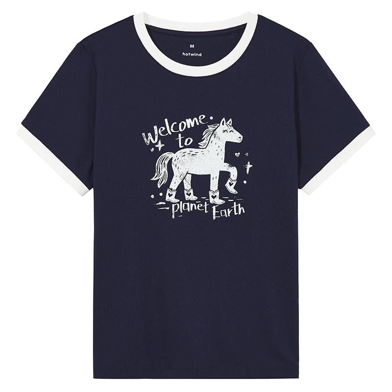 Hotwind Women s Smile Pony Print Short Sleeve T-shirt M
