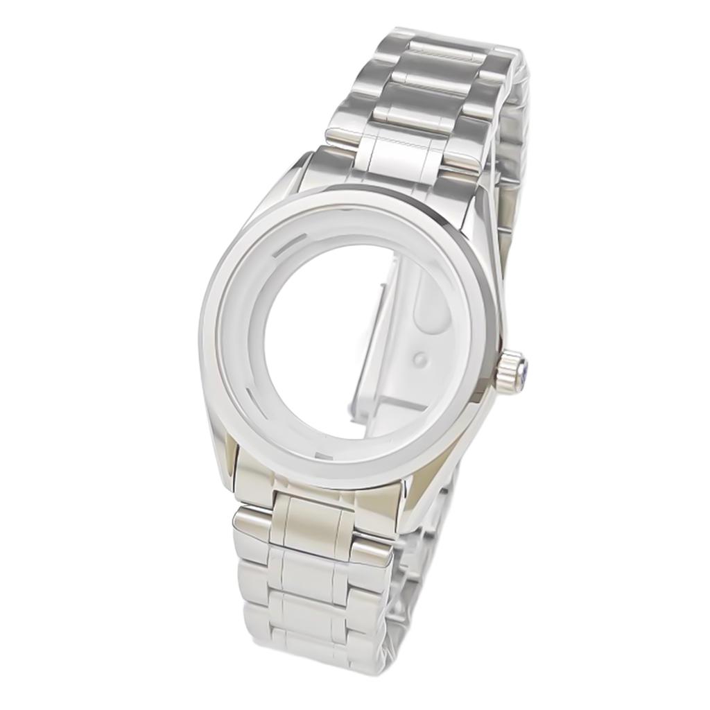 Silver Watch Case Fit 33.5mm Dial For Seiko Grand NH35/NH36/34/4R Automatic Movement Sapphire Crystal Strap Mod Parts