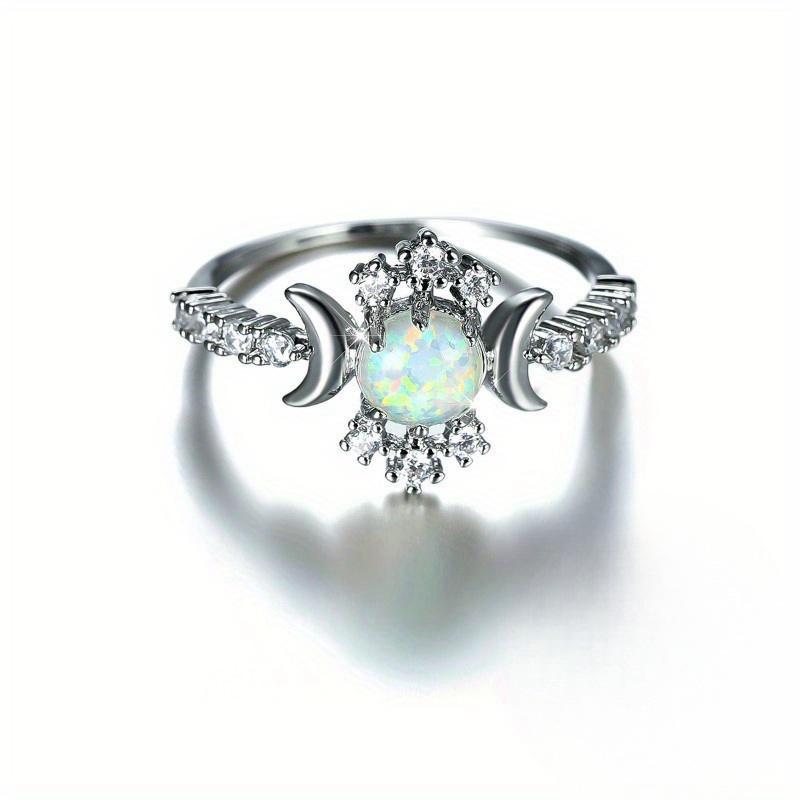 Yun Miao Elegant Opal Moon Ring for Women - Fashionable European & American Style
