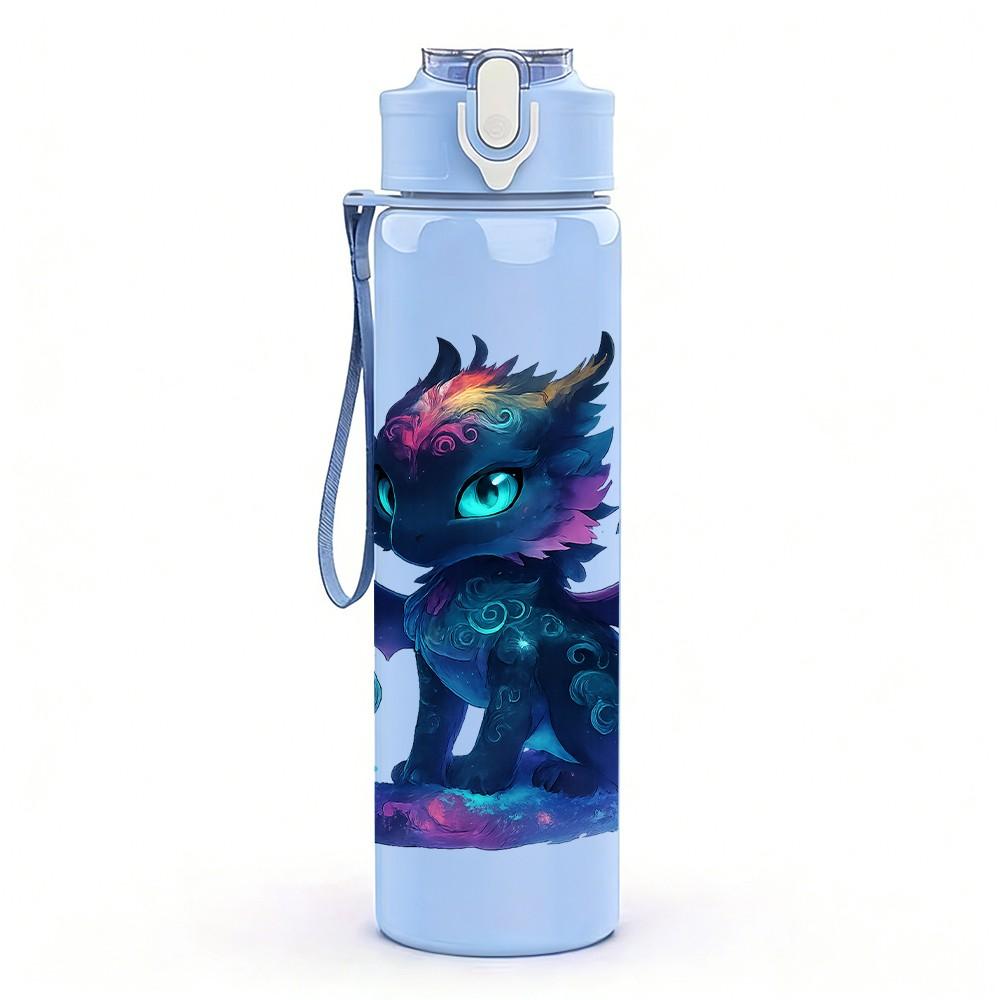 1PC Purple Blue Fantasy Dragon Art 750ml Color Plastic Sports Water Bottle Leakproof Flip Straw Lid Suitable for Sports Office Home Use