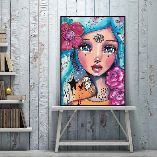 Kit di pittura fai da te con strass 5D, motivo ragazza in resina colorata, strass, arte, per adulti e bambini, disegno con strass dai colori vivaci, decorazione per la casa