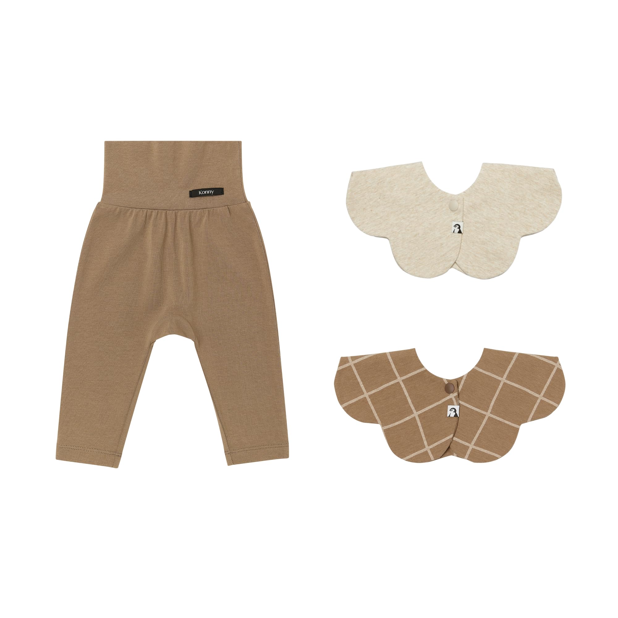 

Мягкие модальные леггинсы с высокой талией 1 шт. слюнявчик 2 шт. коричневые 12 мес. [Konny] + C-комплект (Мокко, Клетка, Овсянка)