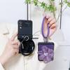 Applicable To Samsung ZFlip5 Mobile Phone Case Straw Mat Pattern Leather Case Flower Portable Hanging Ring Zflip4 Folding Protective Case