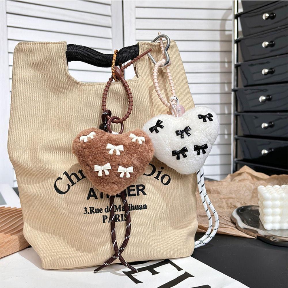 Lamb Wool Braided Rope Chain Heart Shaped Handmade Pendant Jewelry Love Plush Keychain  Backpack