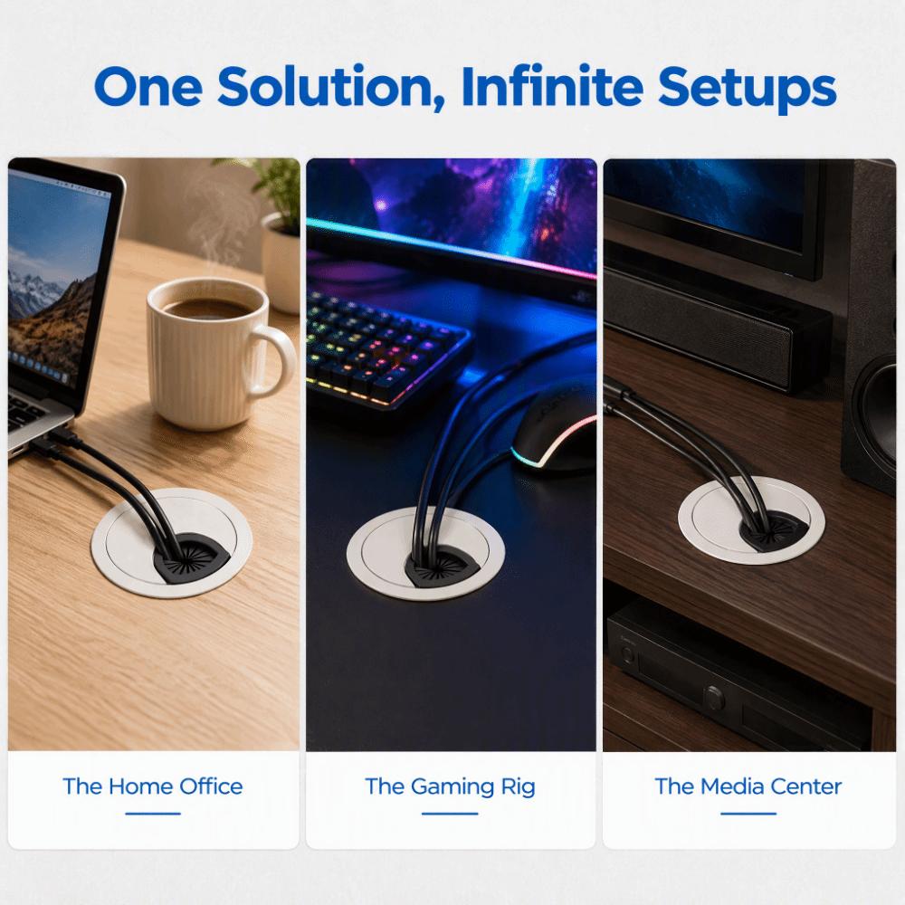 4pcs Zinc Alloy Cable Hole Cover 60mm Diameter Wire Cord Organizer Durable Desk Grommet Office