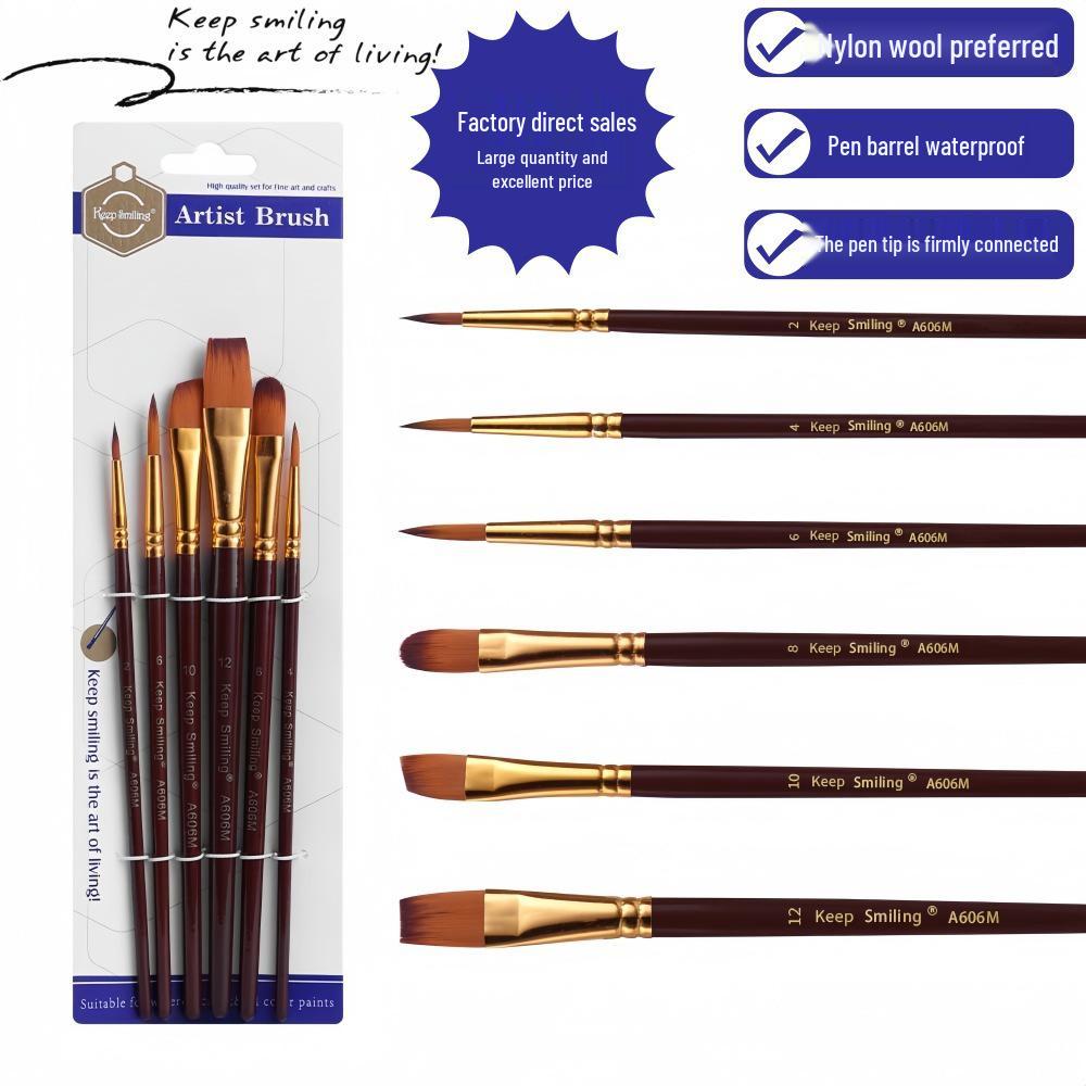 6-Piece Multifunctional Watercolor & Oil Nylon Paint Brush Set for DIY Art & Graffiti