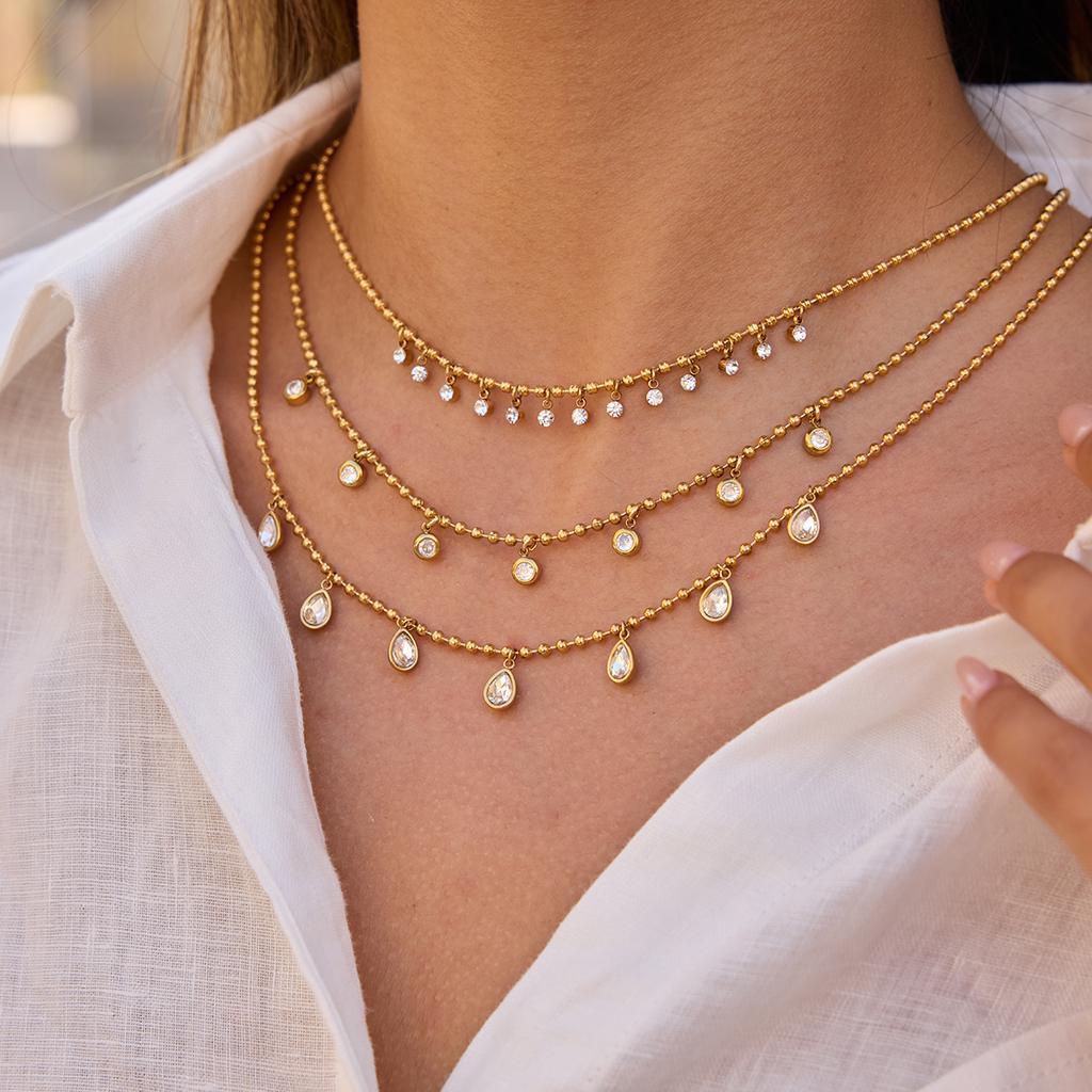 Fashion Teardrop-shaped White Cubic Zirconia Pendant Necklace 18 K Pvd Plated Statement Collar Necklace Jewelry Gift