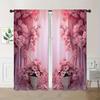 2pcs - Romantic Pink Printed curtains, appropriate used for home decoration in bedrooms and family rooms Durable Material