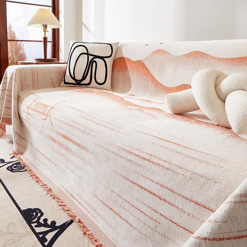 Полотенце для дивана из синели в стиле бохо с кисточками — фото 10