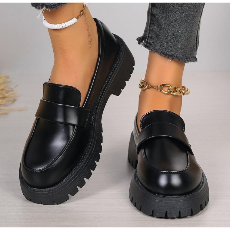 Fashion British Style Platform Loafers Women Plus Size Round Toe Single Shoe Woman Thick Bottom Pu Leather Shoes Mujer Platform Sneakers