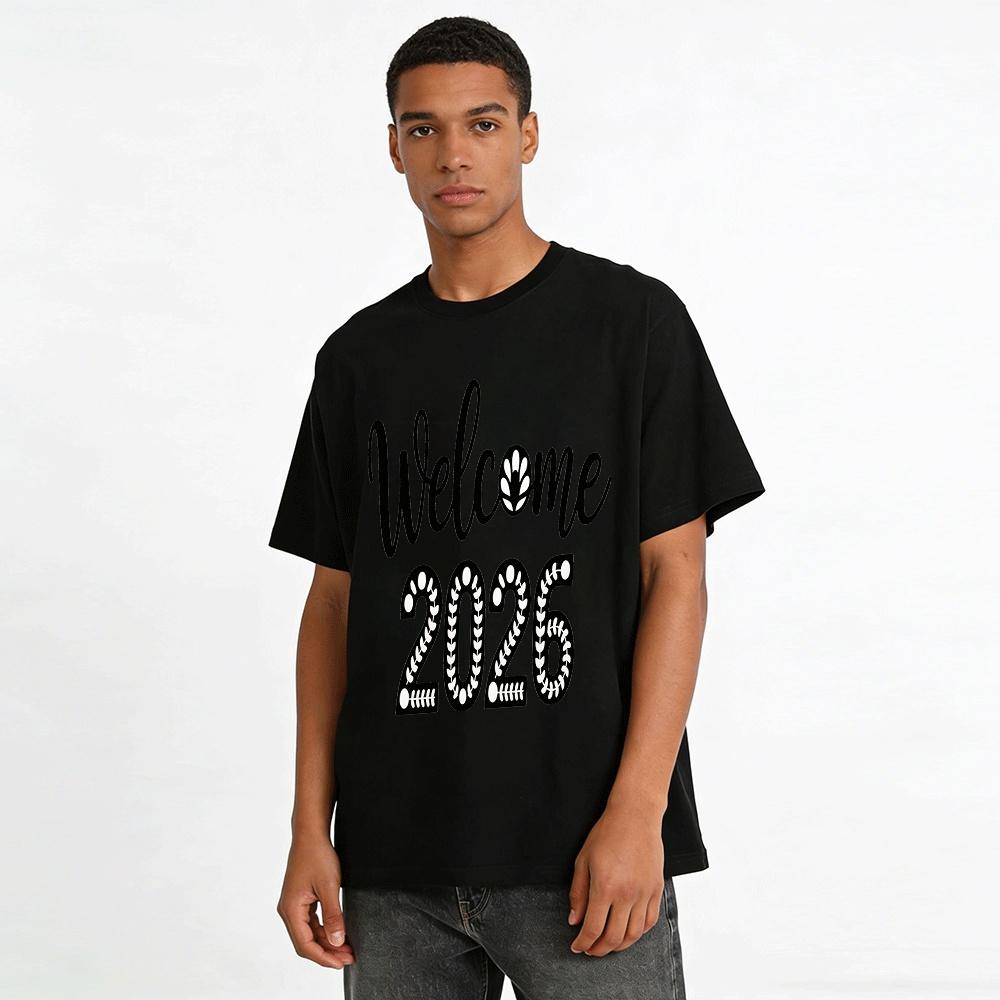 Welcome 2026 Printed Casual Sweatshirt New Year Holiday Pullover Tops Pure Cotton T-shirt