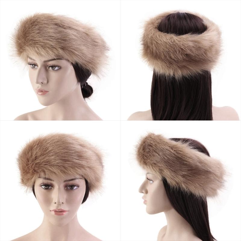 Fashion Fluffy Winter Warm Cap Wide Headband Elastic Outdoor Ski Hats Furry Ear Warmer Soft Warm Earmuff for Women