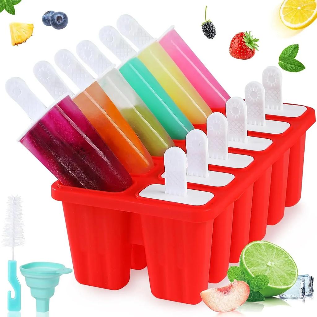 Popsicle Molds Silicone Ice Pop Molds BPA Free Popsicle Mold with Silicone Funnel and Cleaning Brush Popsicle Holders Ice Tray